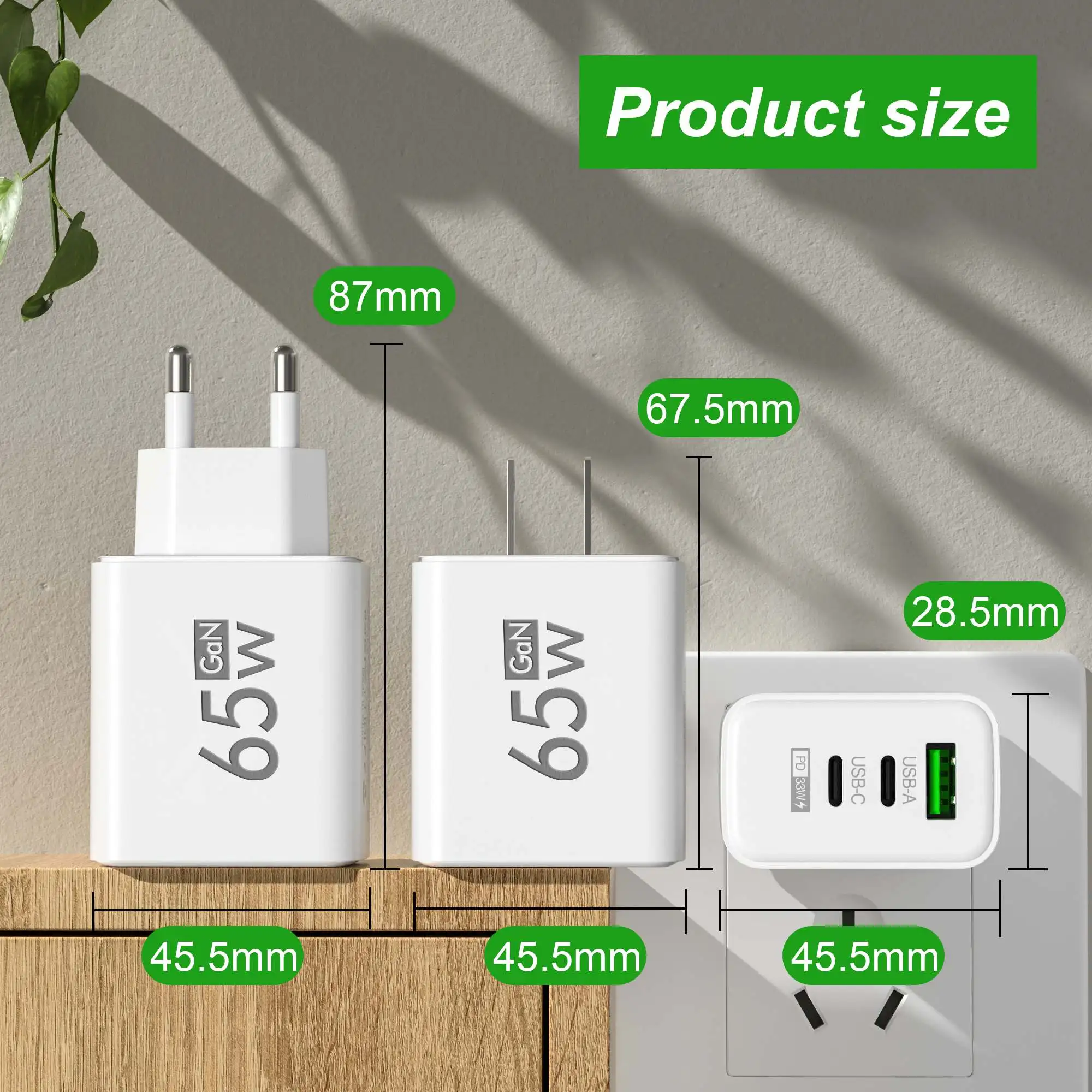 Laptop Accessories Usb - Katlanabilir 65W GaN 3 Bağlantı Noktalı